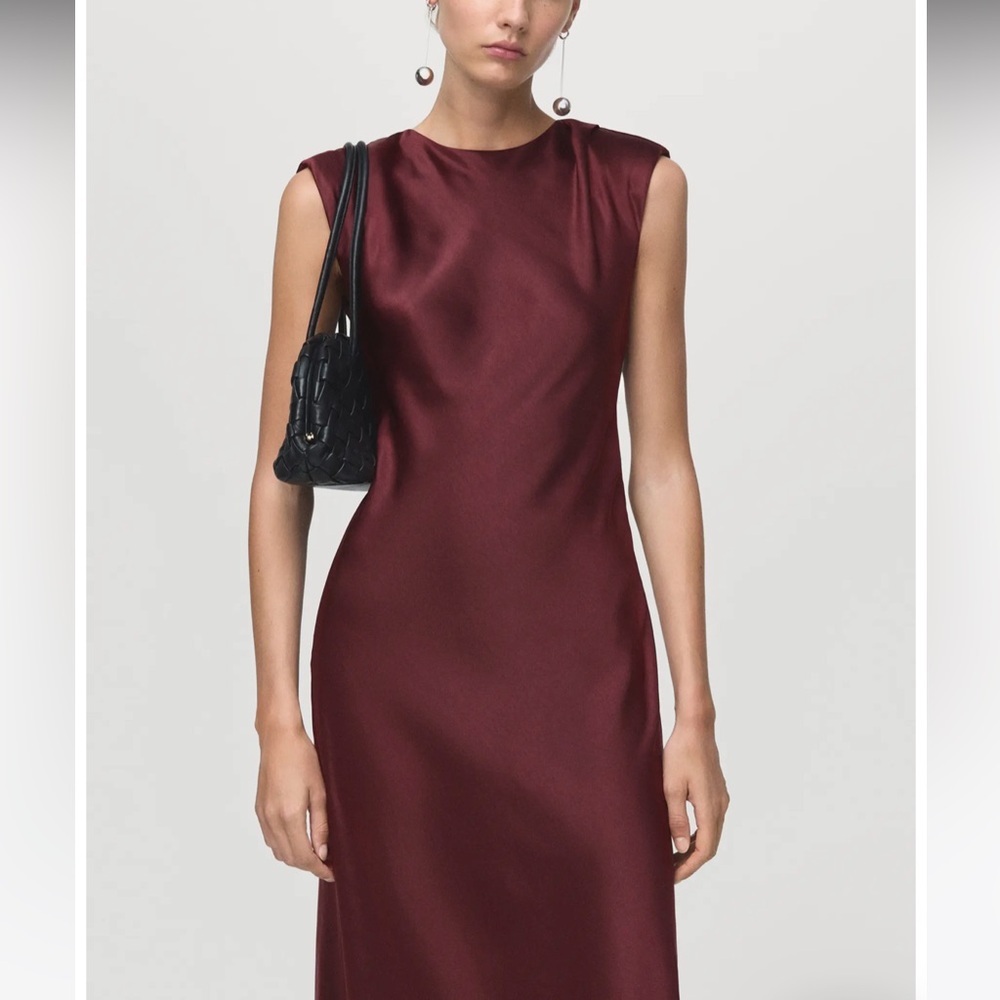 Mango Deep Red Satin Midi Dress